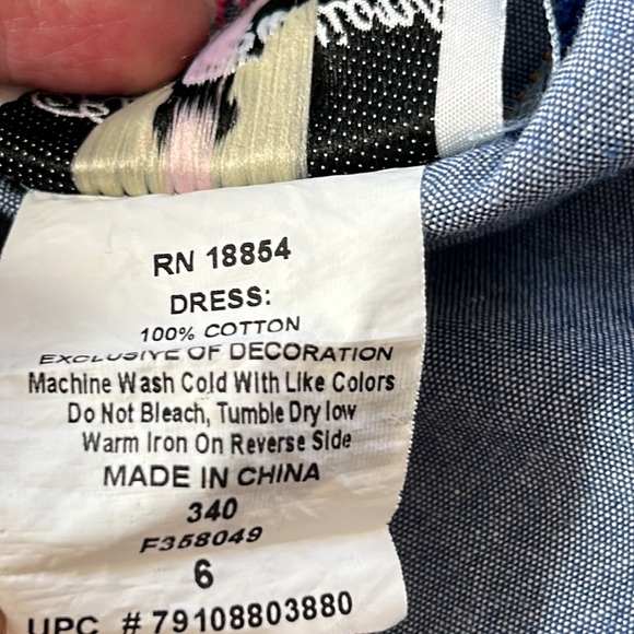 Rare Editions Unicorns Embroidered Chambray Dress w Ruffle Hem & Sleeves - Picture 6 of 8